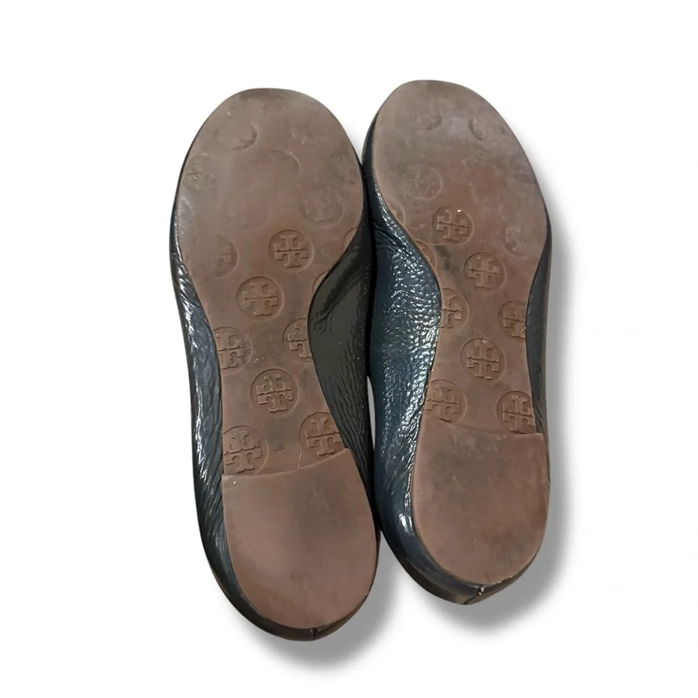 Tory Burch Minnie Scrunch Navy Blue Leather Ballet Flats‎ Sz 7 Estimated